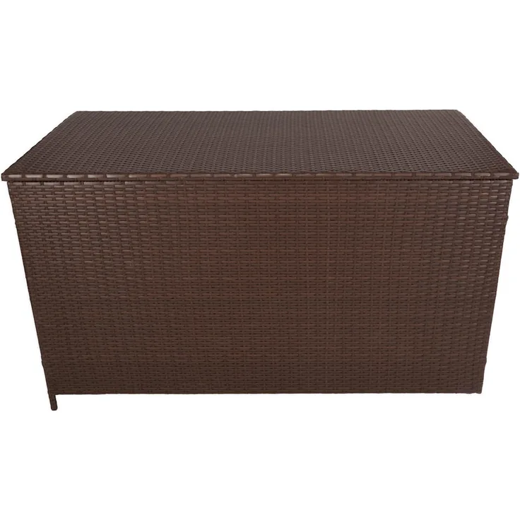 Monstershop Kissenbox, Braun, aus Rattan mit 582 Litern Fassungsvermögen, wetterfest und mit gasunterstütztem Deckelmechanismus