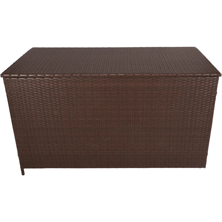 Monstershop Kissenbox, Braun, aus Rattan mit 582 Litern Fassungsvermögen, wetterfest und mit gasunterstütztem Deckelmechanismus