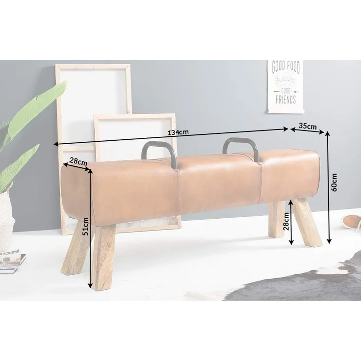 riess-ambiente Sitzbank TURNBOCK 134cm hellbraun, mit Echtleder-Bezug – Bild 3