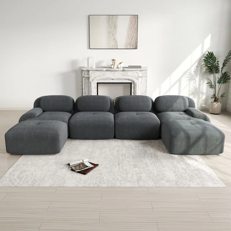 EINHOM Modulares U-Sofa ohne Montage, Rahmenloses Sofa, atmungsaktiver Cordstoff, 32D hochelastische Polsterung, extra-breite Armlehnen, haustierfreundlich und ergonomisch für Wohnzimmer und Schlafzimmer, Grey – Bild 1