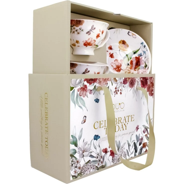 DUO 2er-Set Tassen REBECCA, 250 ml mit Untertassen, New Bone China Porzellan, in Geschenkbox – Bild 8