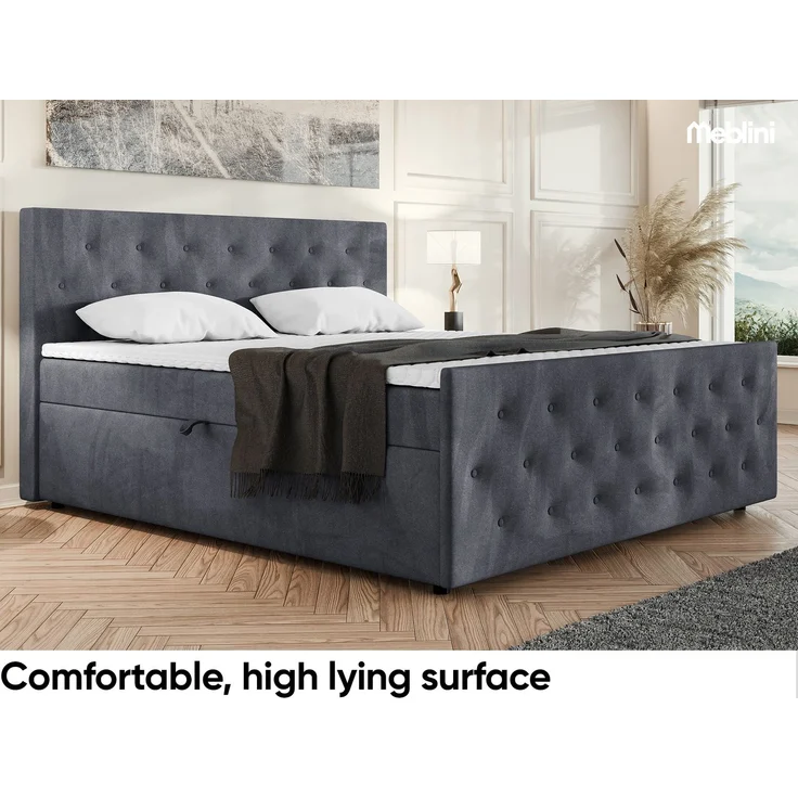 MEBLINI Boxspringbett PEDRO 160x200cm - H3B/Dunkelgrau Samt - mit Bettkasten - Polsterbett - Doppelbett mit Topper & Bonellfederkern-Matratze – Bild 6