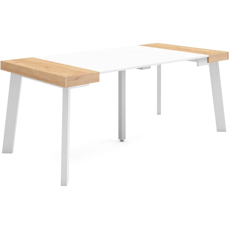 Skraut Home | Ausziehbarertisch | Multifunktionaler ausziehbarer | 180 | Für 8 Gäste | Hölzerne Beine | Moderner Stil | Eiche und weiß