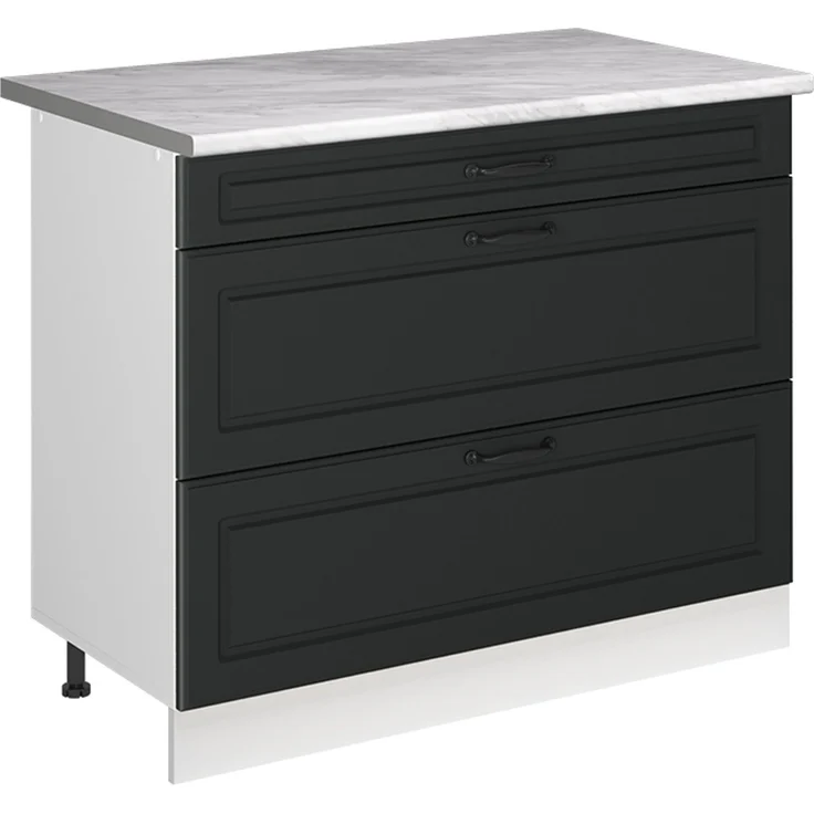 Küchenunterschrank R-Line Anthrazit Landhaus/Weiß 100 cm Arbeitsplatte Marmor Vicco – Bild 1