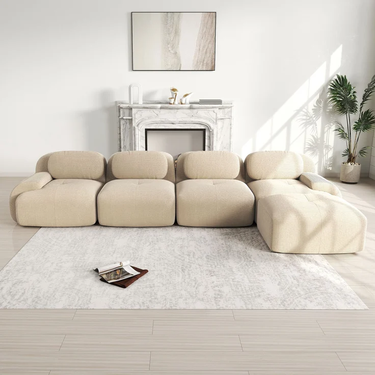 4-Sitzer Ecksofa mit 32D hochelastischer Polsterung,rutschfest mit Chaiselongue extra-breite Armlehnen frei kombinierbar ohne Montage für Büro Wohnzimmer und Heimkino,Beige, – Bild 1