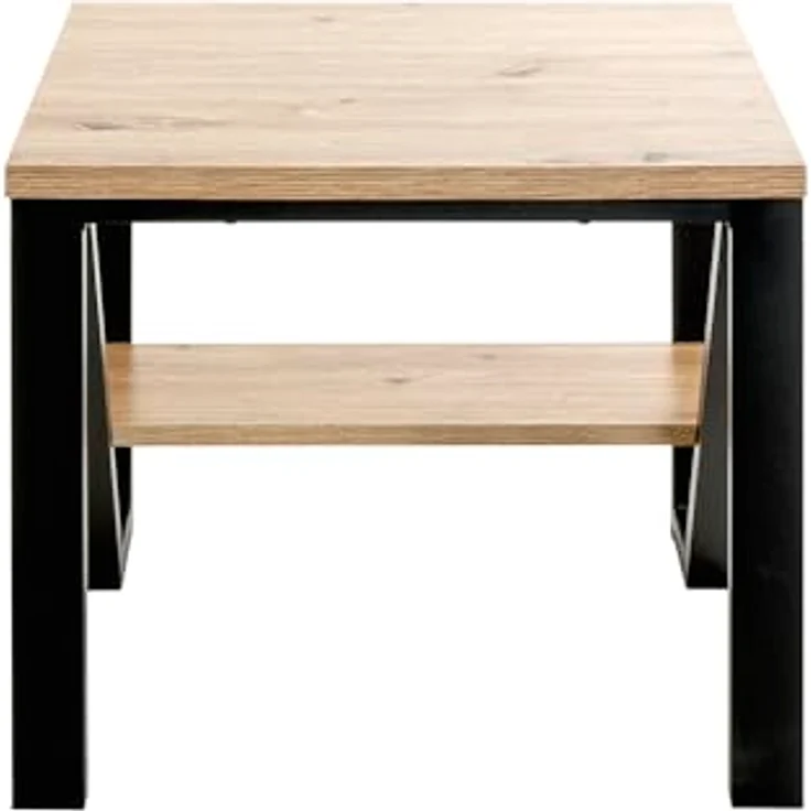 XXXL Beistelltisch, Schwarz und Eiche, quadratisch, Z-Form mit offenem Fach, 55x48x55 cm – Bild 6