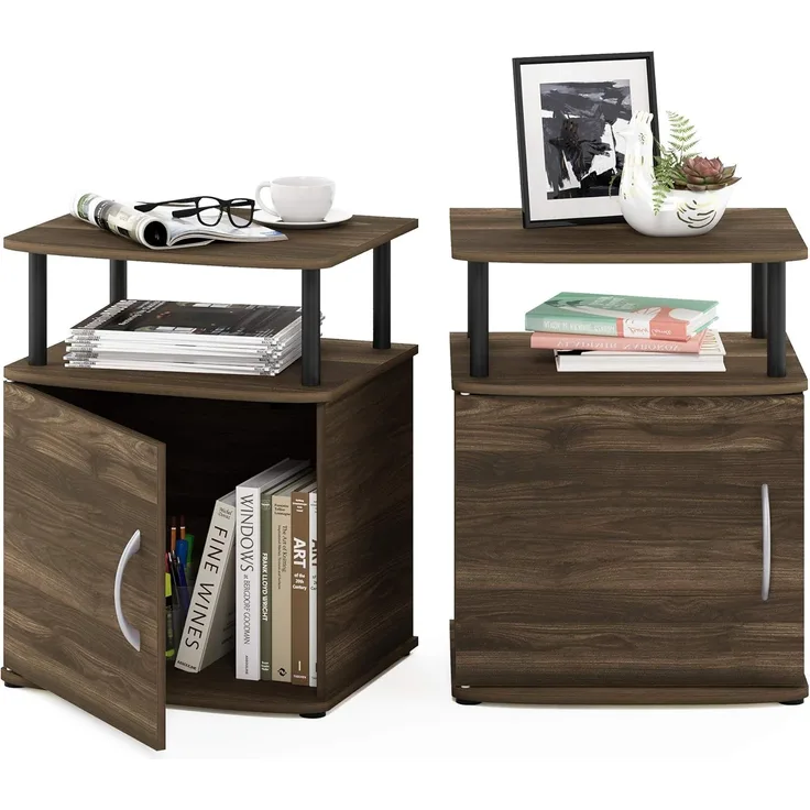 Furinno JAYA Utility Design Beistelltisch, Nachttisch, Columbia Walnuss/Schwarz, 2er Set, 48 (B) x 61. 2 (H) x 39. 4 (T) cm
