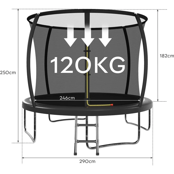 Devoko Gartentrampolin mit Sicherheitsnetz, Leiter, Randabdeckung, Stahlrahmen, Schwarz, Ø 290 cm – Bild 9