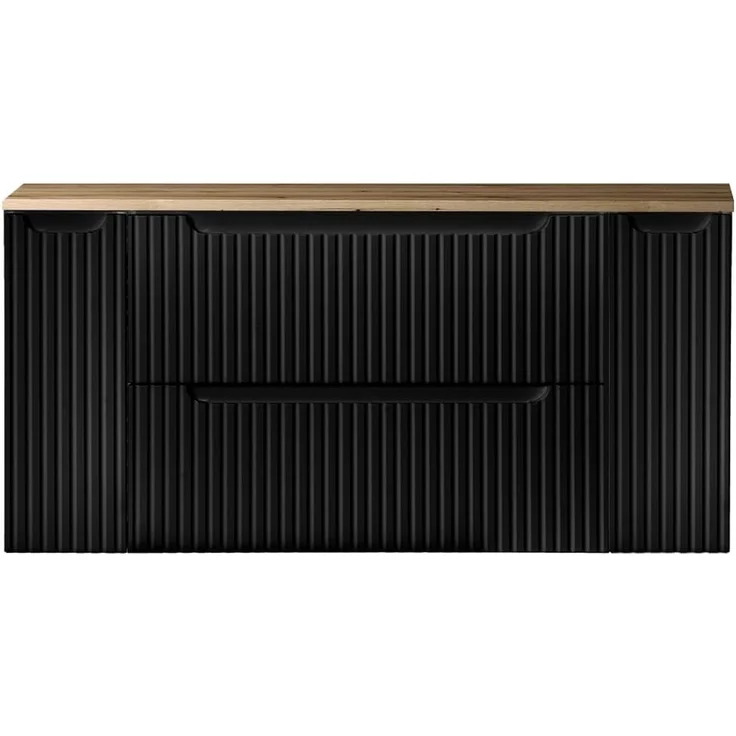 Waschtisch-Unterschrank 120cm, in schwarz mit Eiche, NEWPORT-56-BLACK – Bild 1