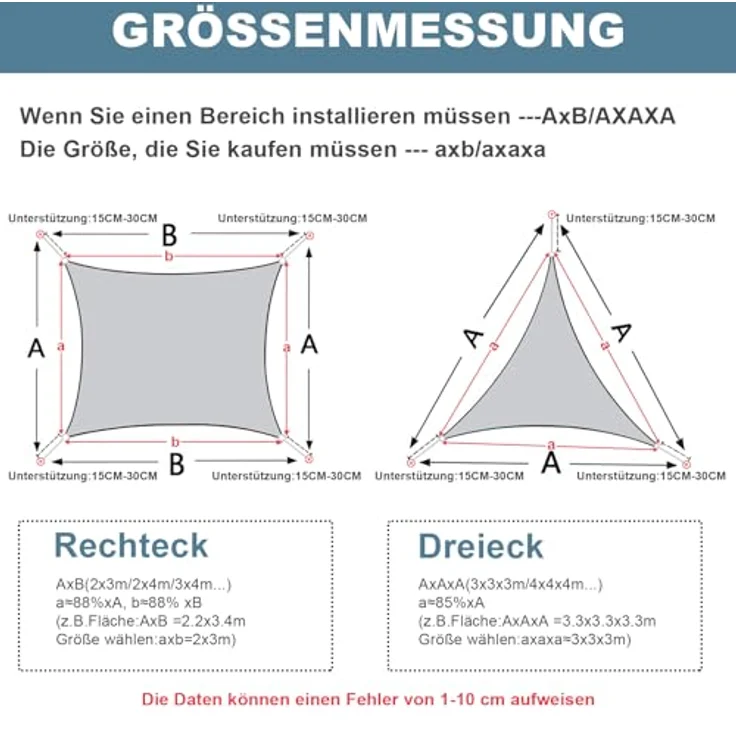 AXT SHADE Sonnensegel Wasserdicht Dreieck Rechtwinklig 3 x 3 x 4,25 m Wetterschutz Sonnenschutz PES Polyester mit UV Schutz für Terrasse Balkon Garten-Graublau – Bild 7
