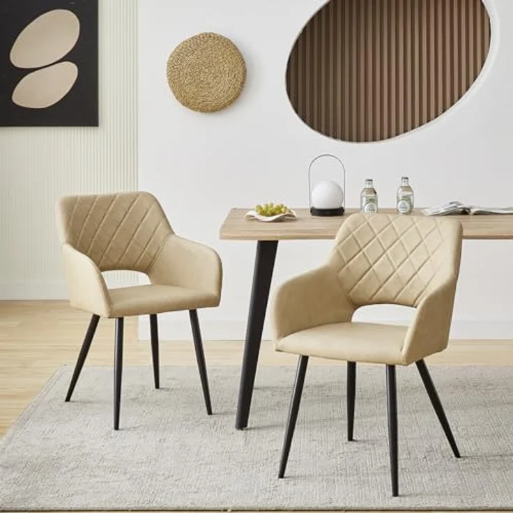 TUKAILAI Esszimmerstühle 2er Set aus Kunstleder, Küchenstuhl Polsterstuhl mit Offener Rückenlehne,Armlehnen,Gepolstertem Sitz, Metallbeinen, Stühle für Wohnzimmer,Esszimmer,Küche – Bild 3
