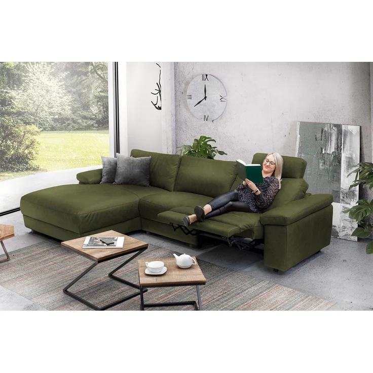 KAWOLA Sofa LOLA Ecksofa XL Stoff moosgrün mit motorischer Relaxfunktion Recamiere links 84 x 178 x 304 cm – Bild 7