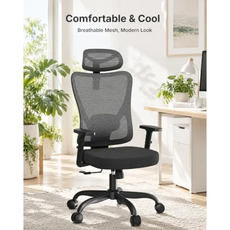 Marsail 2026 Neu Bürostuhl Ergonomisch, Neigung 130°, Netzrückenlehne | Schreibtischstuhl, 2-stufig verstellbare Kopf- & Lendenstütze, 8 cm Sitzkissen, Netzrücken, EN 1335-2, Schwarz Matt,150 kg – Bild 7