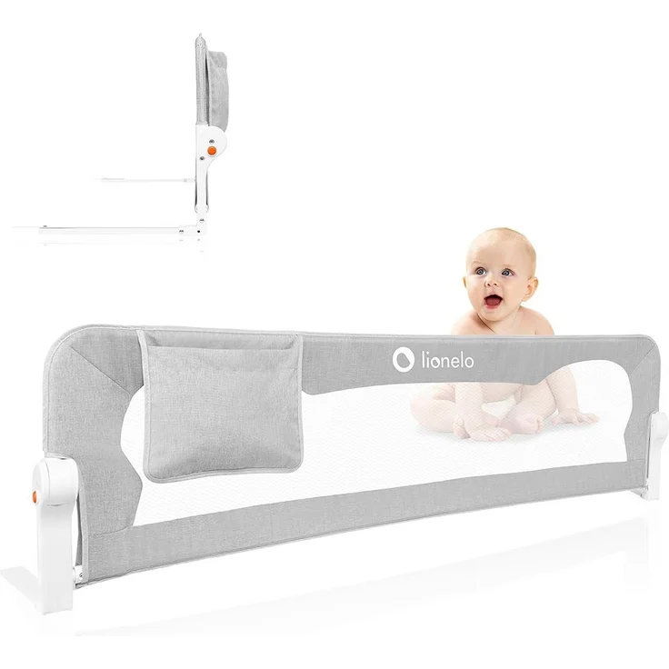 lionelo Bettschutzgitter Eva (TOP, Zwei Sicherheitsgurte, Neigungsverstellung, einfache Montage), Einfache Montage, Zusammenklappbar um 180 Grad, Robuste Konstruktion – Bild 5