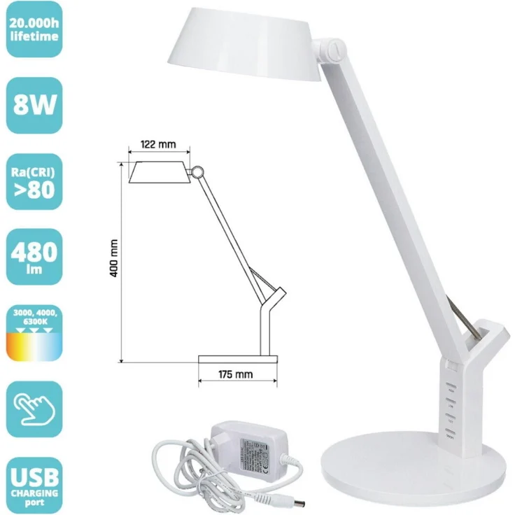 Maxcom GlowPro 8W Dimmbare LED-Tischlampe Weiß – Bild 2