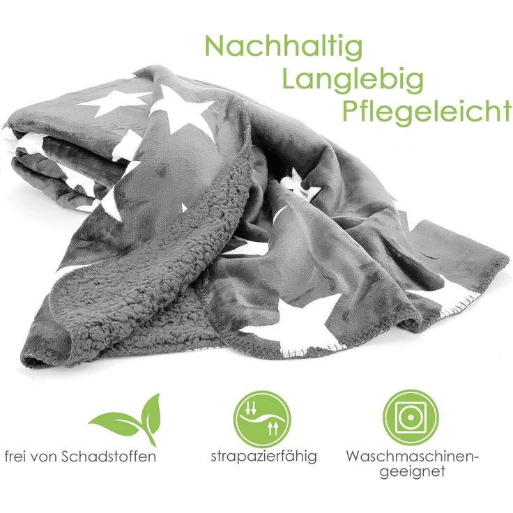 Wohndecke Dicke Soft Flanell Kuscheldecke Sterne Winterdecke, heimtexland, 150x200 I extra dick I warm I Sherpa Fell I kuschelig weich – Bild 3