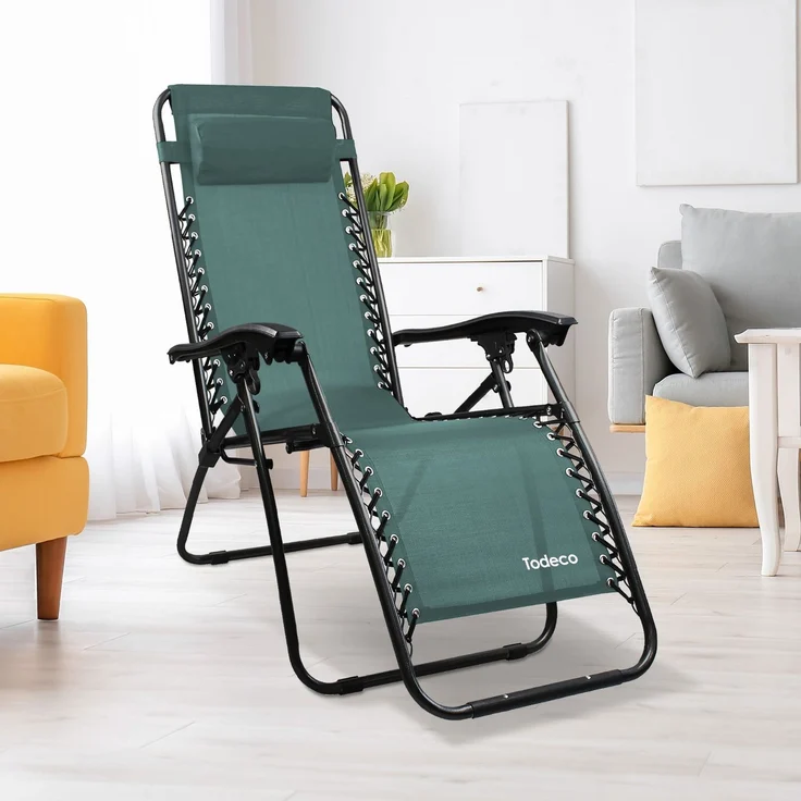 Todeco Liegestuhl klappbar mit Sonnenschutz, Sonnenstuhl mit abziehbare Kissen, Max Belastbarkeit 100kg, Strandliegestuhl leicht, Grün – Bild 7
