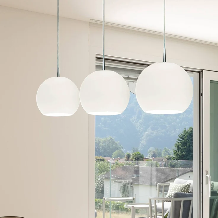 Casablanca Hängeleuchte BALL, dreiflammig aus mundgeblasenem Glas mit gebürstetem Aluminium, made in Germany