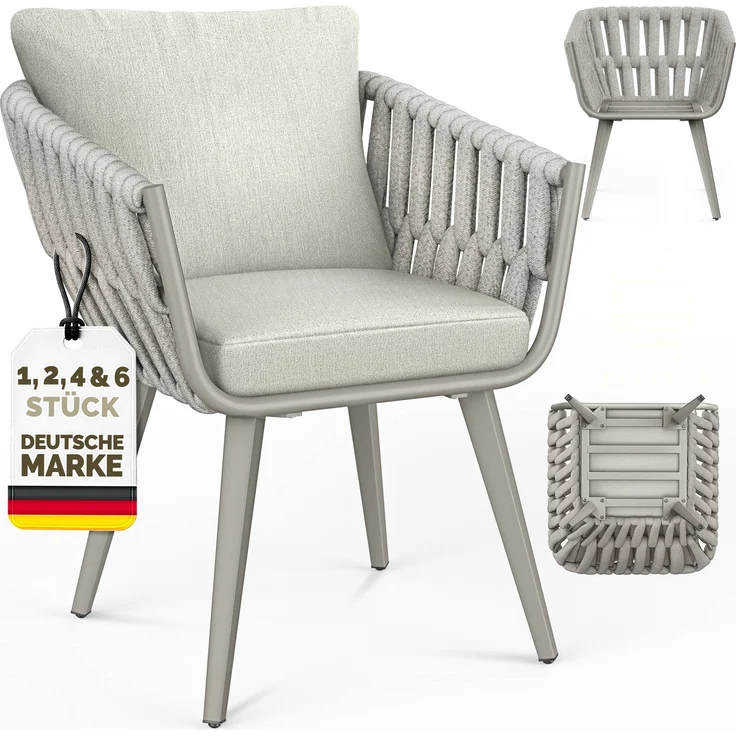 tillvex® Gartenstuhl 1 Stück Wetterfest mit Armlehne | Outdoor Stühle bis 160kg belastbar | Gartenstühle UV-beständig | Terrassenstuhl Sessel Gartenmöbel Terrasse Balkon Garten – Bild 2