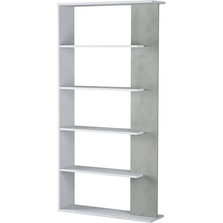 Dmora - Bücherregal Columbia, Doppelseitiges Bücherregal mit 5 Böden, Büro- oder Schlafzimmertrennregal, cm 90x25h180, Weiß und Zement – Bild 3