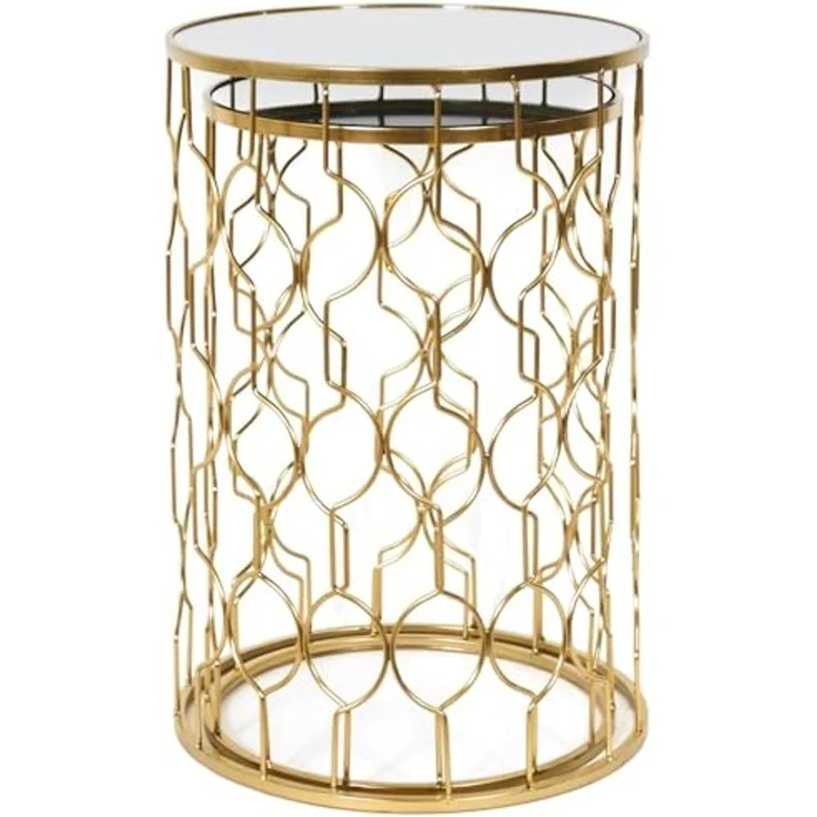 HOME DECO FACTORY, HD0444, Eleganter Satztisch aus Glas und Gold, zeitgenössisches Design, praktisch und modular, ideal für Wohnzimmer oder Leseecke, Maße 38 x 55 x 38 cm, Farbe Gold – Bild 3