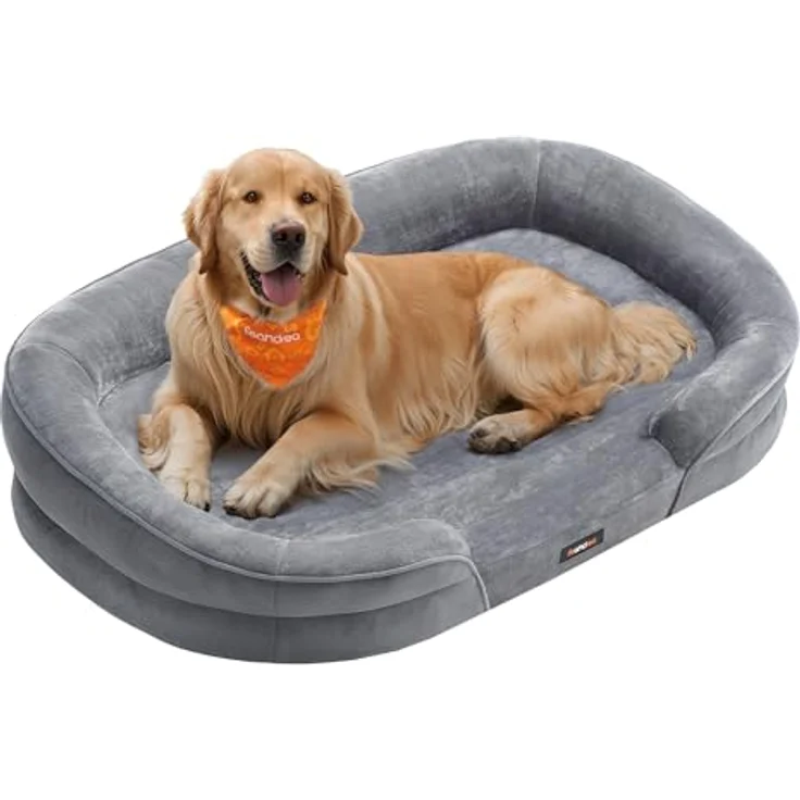 Feandrea Hundebett, Hundekissen, für große Hunde, 106 x 76 x 18 cm, orthopädisch, wasserdichte Innenschicht, erhöhte Ränder, Abnehmbarer, waschbarer Bezug, rutschfest, hellgrau PGW283G01 – Bild 2