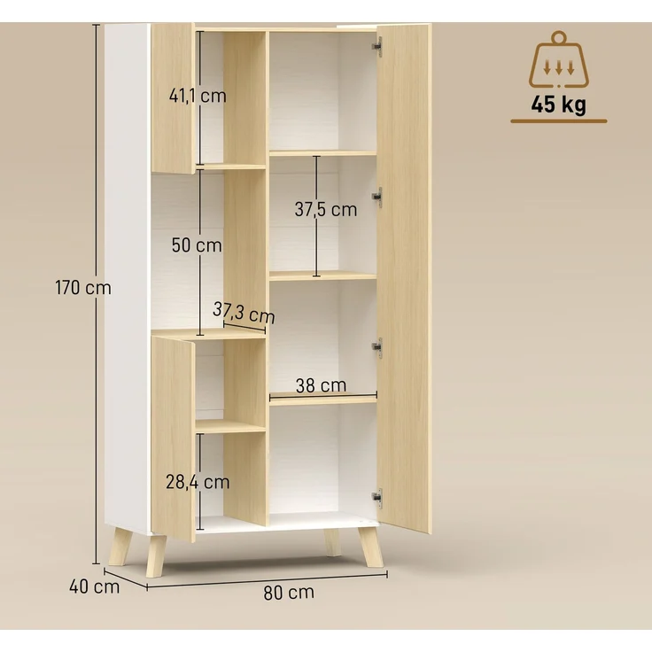 Rayofly-Moderner Küchenschrank mit offenem Fach & verstellbaren Regalen, Naturholz-Optik, H 170cm x T 80cm x B 40cm – Bild 5
