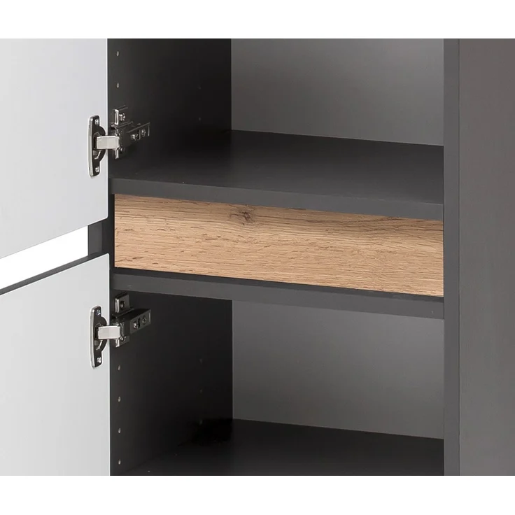 Badschrank 40 cm breit VIDAGO-03 in graphit mit Absetzung in Wotan Eiche Nb, B/H/T: ca. 40/130/35 cm – Bild 4
