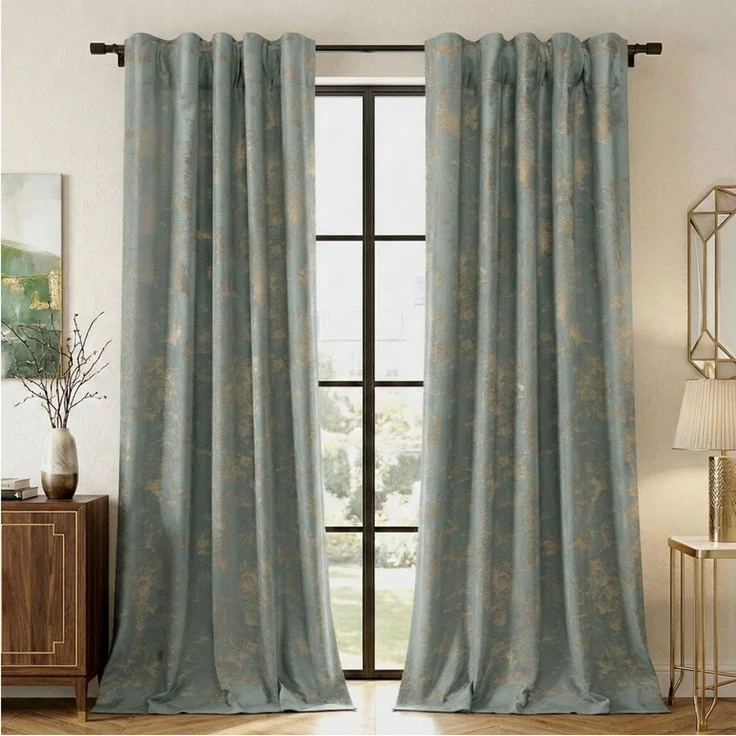 Lapamax Verdunkelungsvorhang Samt-Verdunkelungsvorhang im 2er-Set, 132 cm breit, mit Goldprint (2 St), Multifunktionsband, blickdicht, Samt, Multifunktionsband mit Bindebändern, schonend waschbar und praktisch – Bild 1