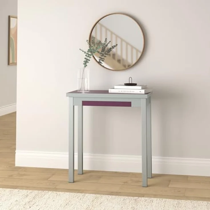 ASTIMESA - Küchentisch mit Schublade - Tisch mit Glasplatte in Aubergine - Minimalistisch - Gestell aus schwarzem Laminat - Ausziehtisch von 80x40 cm bis 80x80 cm – Bild 3