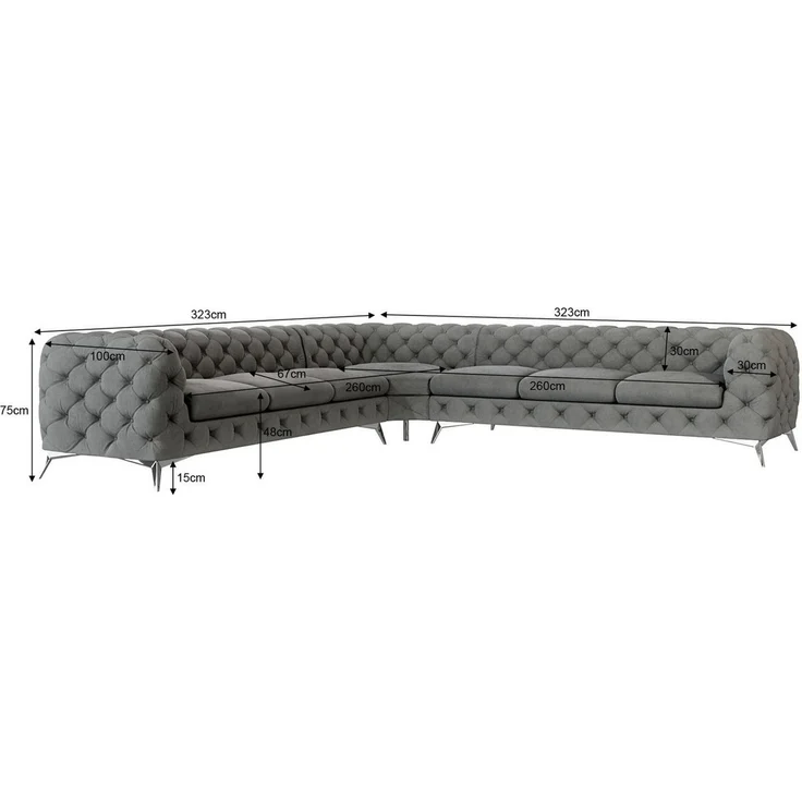 S-Style Möbel Ecksofa Chesterfield Ecksofa Kalina mit Silber Metall Füßen, mit Wellenfederung – Bild 3