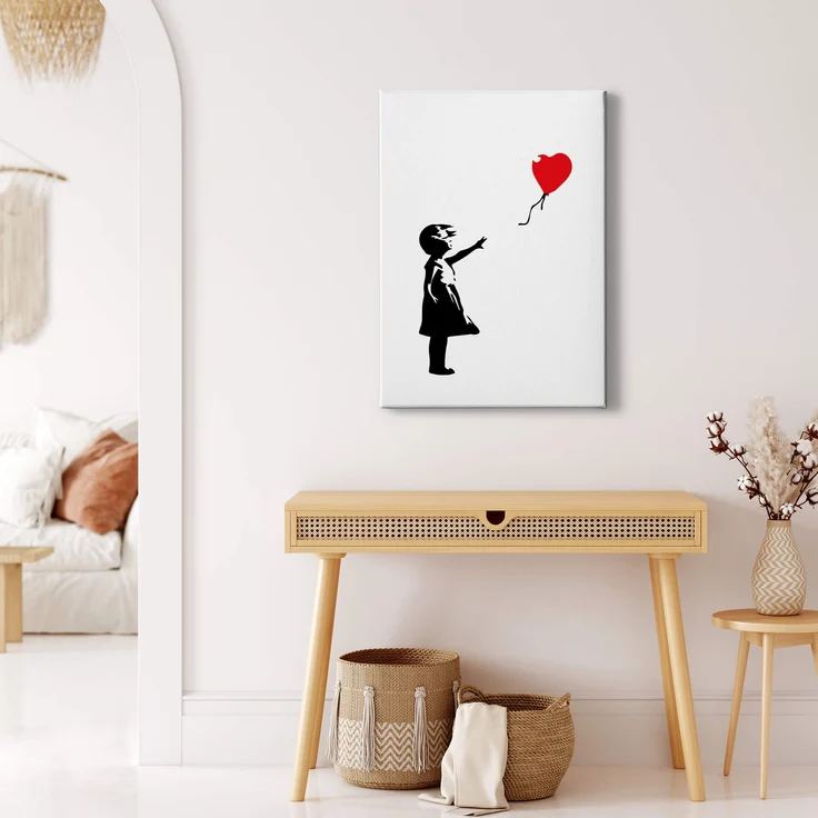 Kunst Leinwandbild Banksy Balloon Schwarz Rot 50x70 DD123167 Wandbild Leinwand – Bild 2