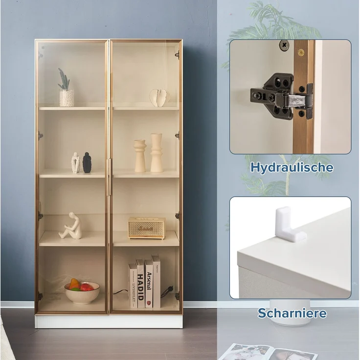 DESVIAE Vitrine mit LED-Beleuchtung, 80x160x40 cm, Spanplatte und braunes Glas, Weiß – Bild 4