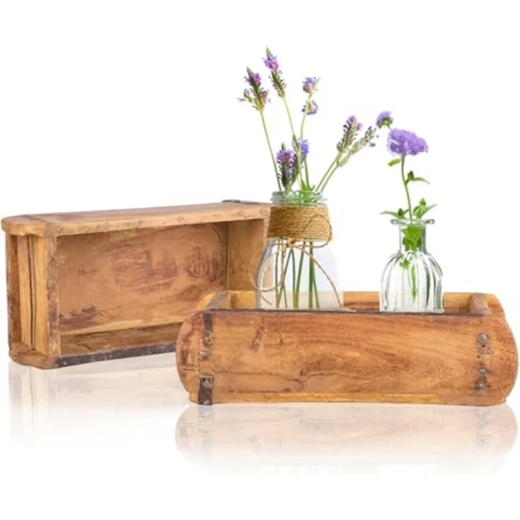 BigDean Holzkiste Ziegelform Vintage Unikat aus recyceltem Altholz – Rustikale Deko-Box (Set, 2 St, Ziegelform), Vintage recycling Ziegelform, Unikat – Bild 1