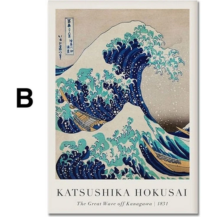 JUSTGOODMOOD Poster Vintage Japanische Landschaft Abstrakte Meer Welle Traditionell als De, B (1 St) – Bild 3