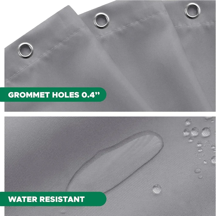 Stoff Duschvorhang 183 × 183 cm Silbergrau, Wasserresistent, Gewichteter Saum, Pflegeleicht – Bild 3