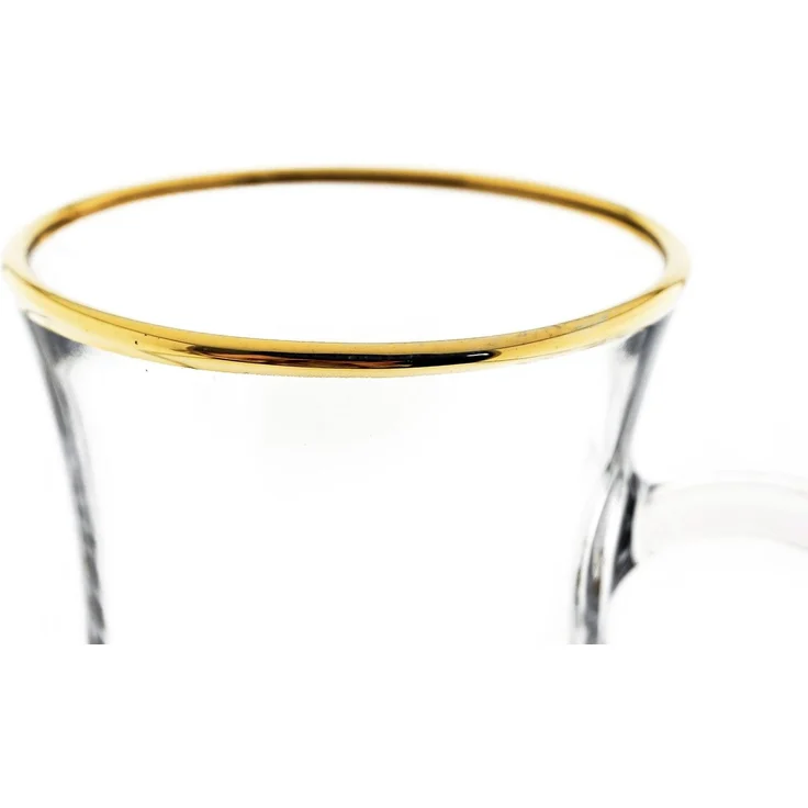 6-teiliges Teegläser-Set mit Henkel, Glas, Transparent mit Goldumrandung, 145 ml – Bild 4