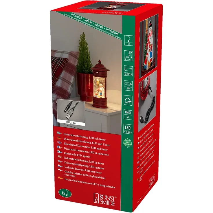 Konstsmide LED Wasserlaterne Briefkasten, Schneemann mit Kindern, mit an/aus Schalter, 5h Timer, 1 warm weiße Diode, batteriebetrieben/USB, Innen, 0,1W, Batterie: 3 x AA 1, 5V (exkl.) - 4268-550, Rot