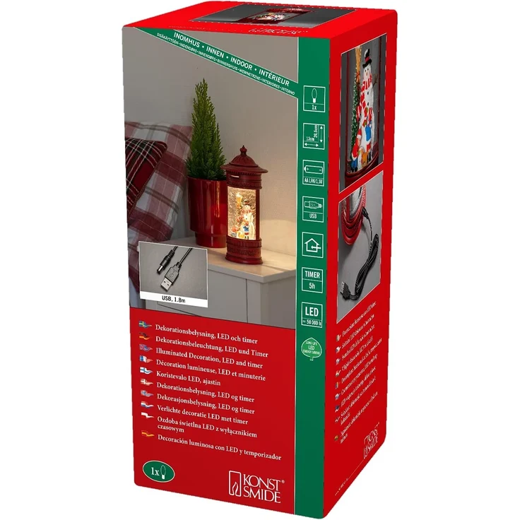 Konstsmide LED Wasserlaterne Briefkasten, Schneemann mit Kindern, mit an/aus Schalter, 5h Timer, 1 warm weiße Diode, batteriebetrieben/USB, Innen, 0,1W, Batterie: 3 x AA 1, 5V (exkl.) - 4268-550, Rot