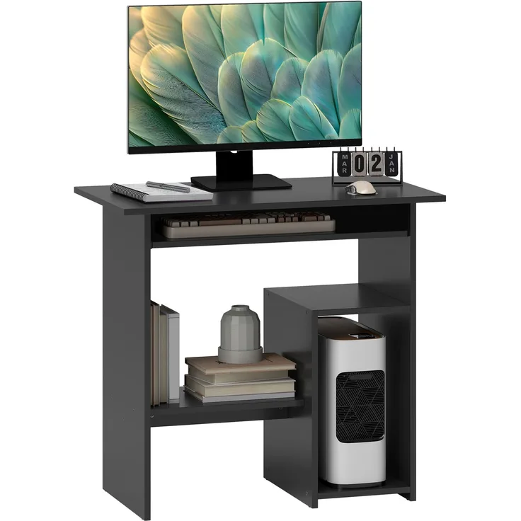 MELAYR, Computertisch, Schreibtisch, Spanplatte, Metall, 80 x 45 x 75 cm, Schwarz