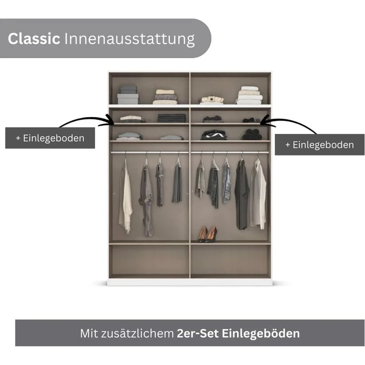 Rauch Möbel Lagoa, Kleiderschrank, Garderobe für Schlafzimmer, Kinderzimmer, Jugendzimmer 8-türig, mit Spiegel, 4 Schubladen, mit Zubehör Classic, Farbe Weiß /Grau metallic, Schwarz, Breite 181 – Bild 6