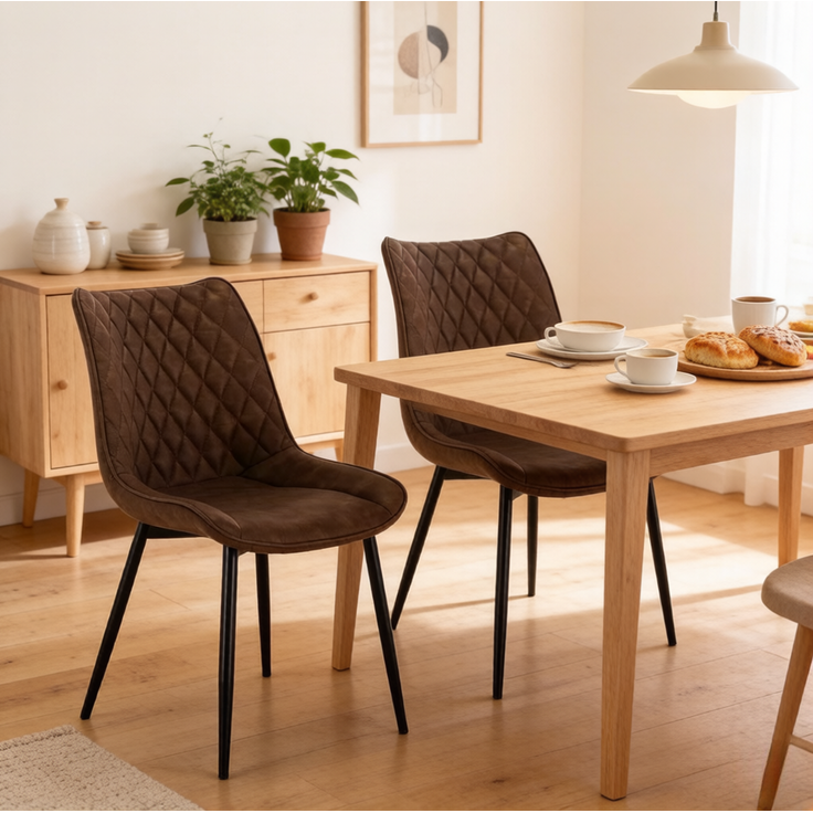 Essstuhl 46 x 40,5 x 85,5 cm im 2er-Set aus braunem Kunstleder mit ergonomischer Rückenlehne – Bild 4