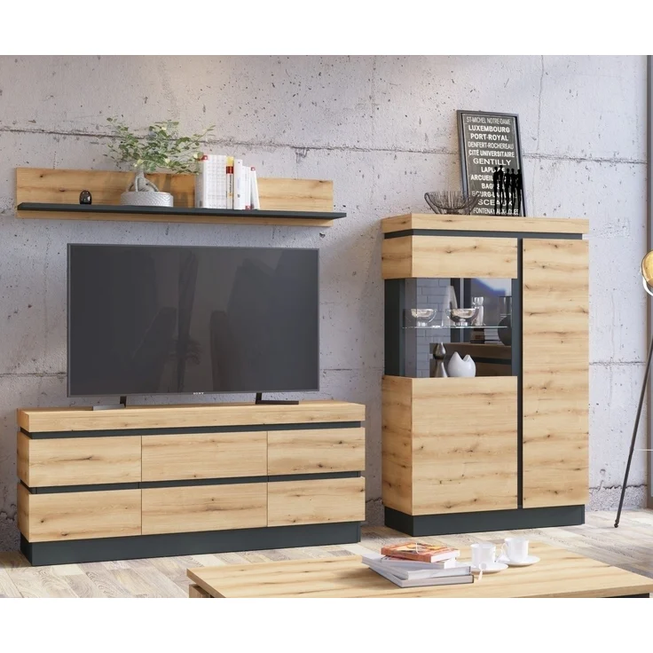 Wohnwand >Corte< (3-teilig) in Coast Evoke Eiche Dekor - 265x165x45 (BxHxT) – Bild 1