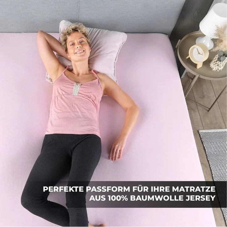 Malika Spannbettlaken Jersey aus 100% Baumwolle, Baumwolle, Gummizug: Rundum, (1 Stück), pflegeleicht und atmungsaktiv, verschiedene Größen und Farben – Bild 2