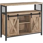 VASAGLE Sideboard, Küchenschrank, Aufbewahrungsschrank, mit 2 Schiebetüren, 33 x 100 x 80 cm, verstellbare Ablagen, Landhausstil, für Wohnzimmer, naturfarben-schwarz LSC092B50