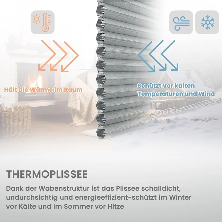 WOLTU Wabenplissee ohne Bohren Verdunklung Thermo Doppelplissee Klemmfix Zweifarbig 80x120 cm Weiß-Weiß, Plissee Faltrollo Sonnen-, Sicht- & Schallschutz, Jalousie Plisseerollo für Fenster & Tür – Bild 3