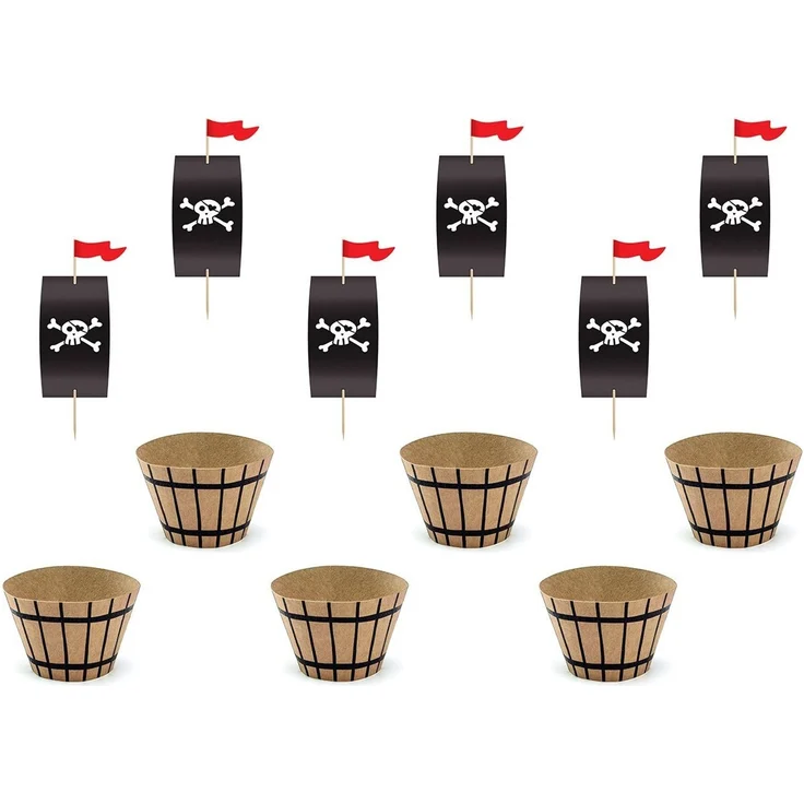 partydeco Muffinform, Piraten Muffin Förmchen 5x7,5x5cm & Cake Topper 20cm 6erSet – Bild 2