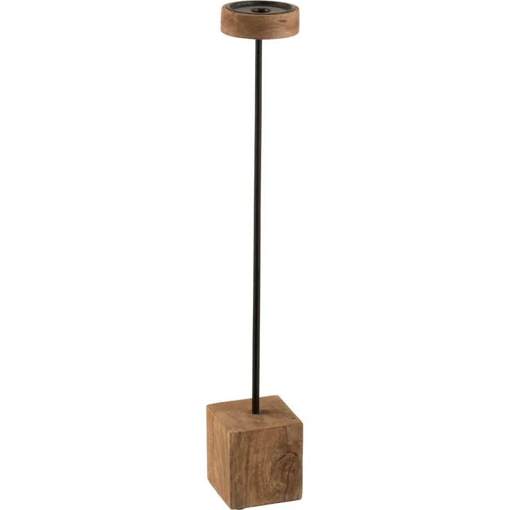 J-LINE / Kerzenhalter Auf Fuß Viereckig Mangobaum / Metall Naturell Large / L10,00xB10,00xH70,00cm