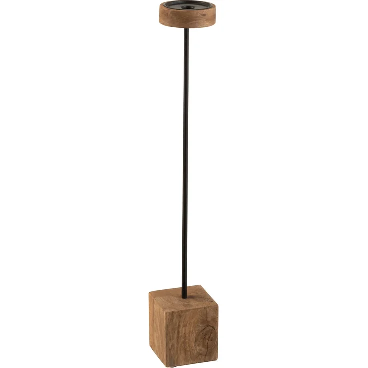 J-LINE / Kerzenhalter Auf Fuß Viereckig Mangobaum / Metall Naturell Large / L10,00xB10,00xH70,00cm