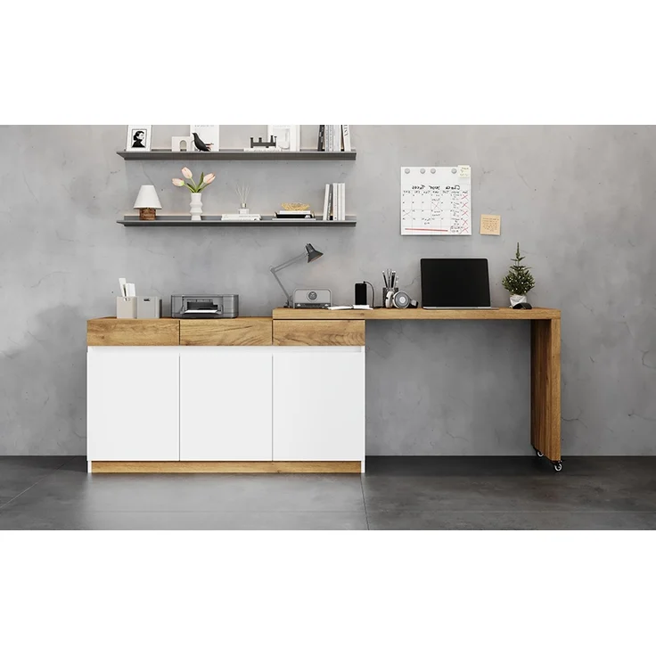 ZUBALIYA Schreibtisch mit feststellbaren Rollen – multifunktionales Design, 4 cm dickere, drehbare Tischplatte, fest arretierbar, weiß/Eiche, Faltbarer Schreibtisch, Eckschreibtisch, Sideboard,Dicke Materialie,Weiß Eiche – Bild 19